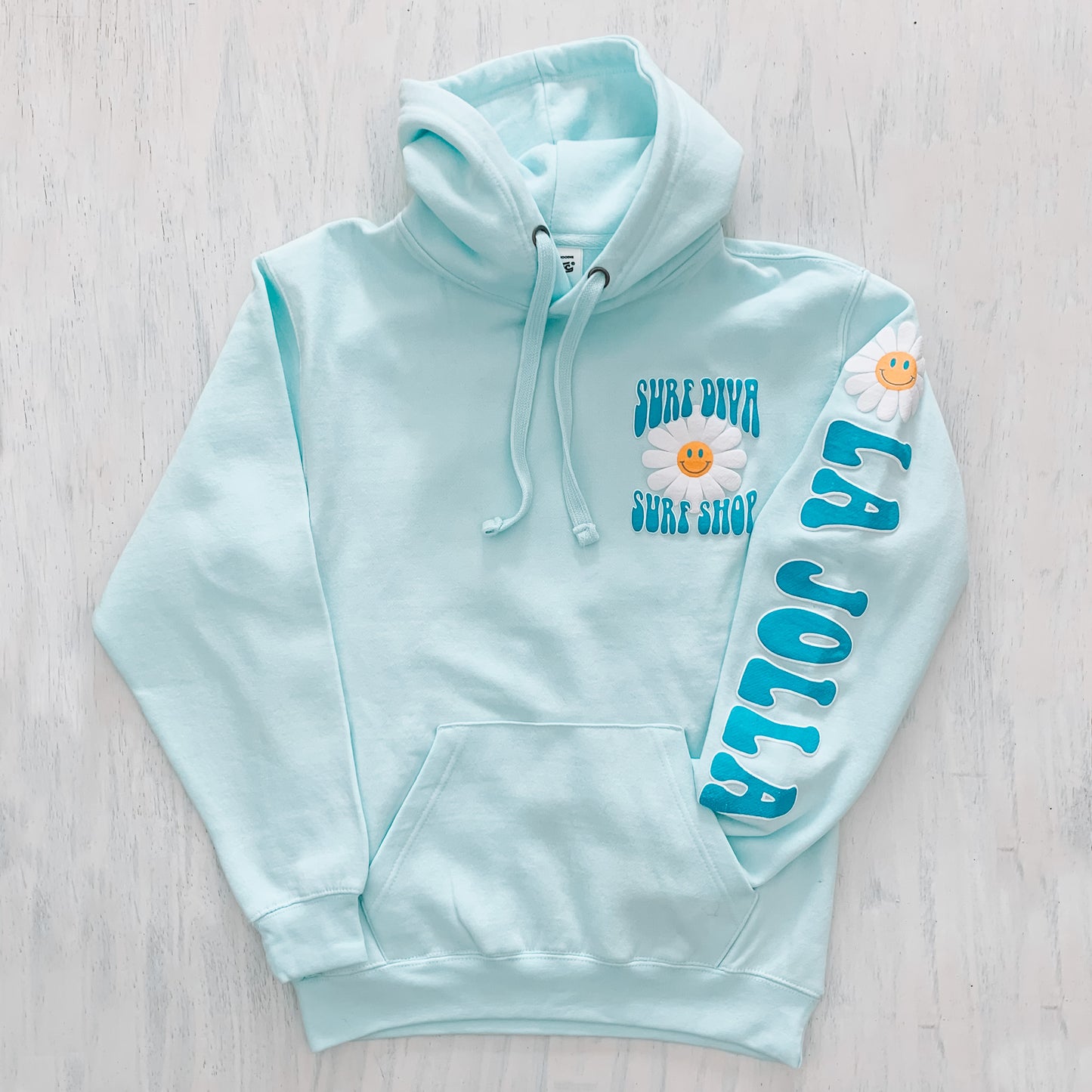 Surf Diva Daisy Smiley WOMEN'S HOODIE - pool day blue
