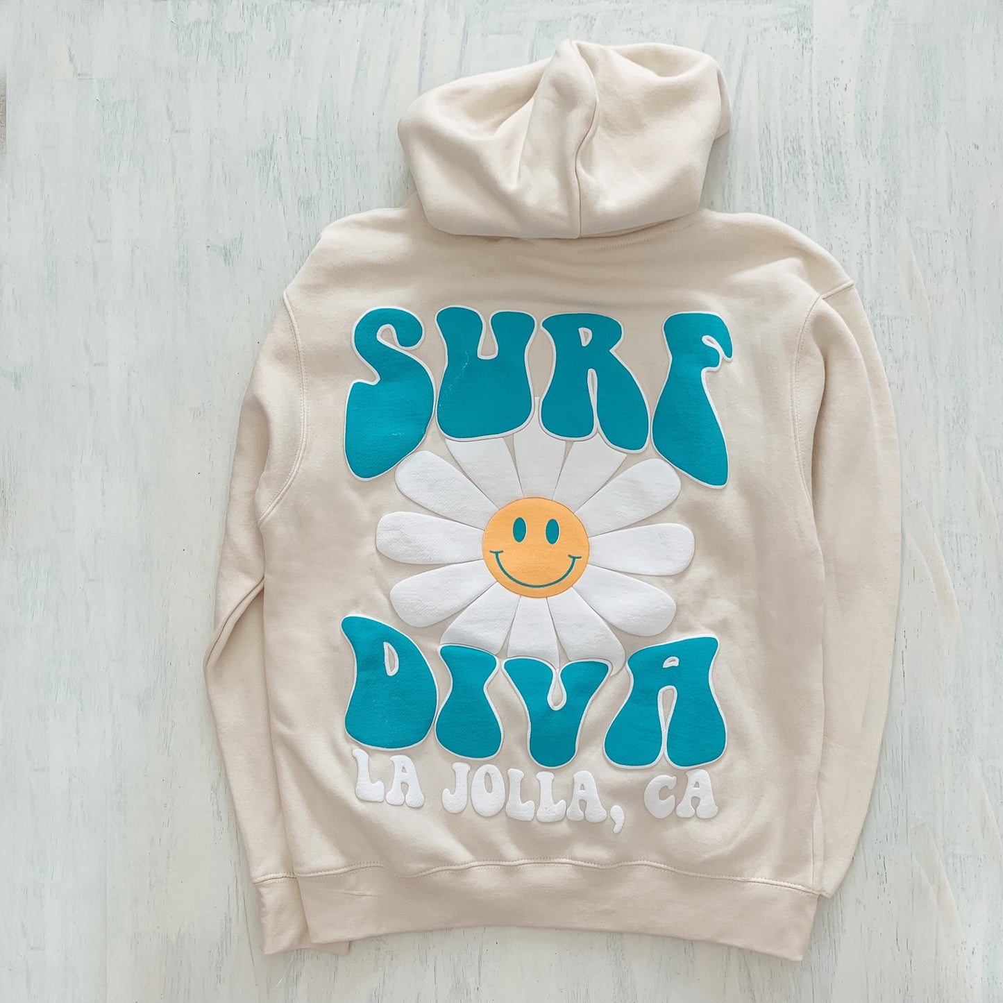 Surf Diva Daisy Smiley WOMEN'S HOODIE - oyster beige