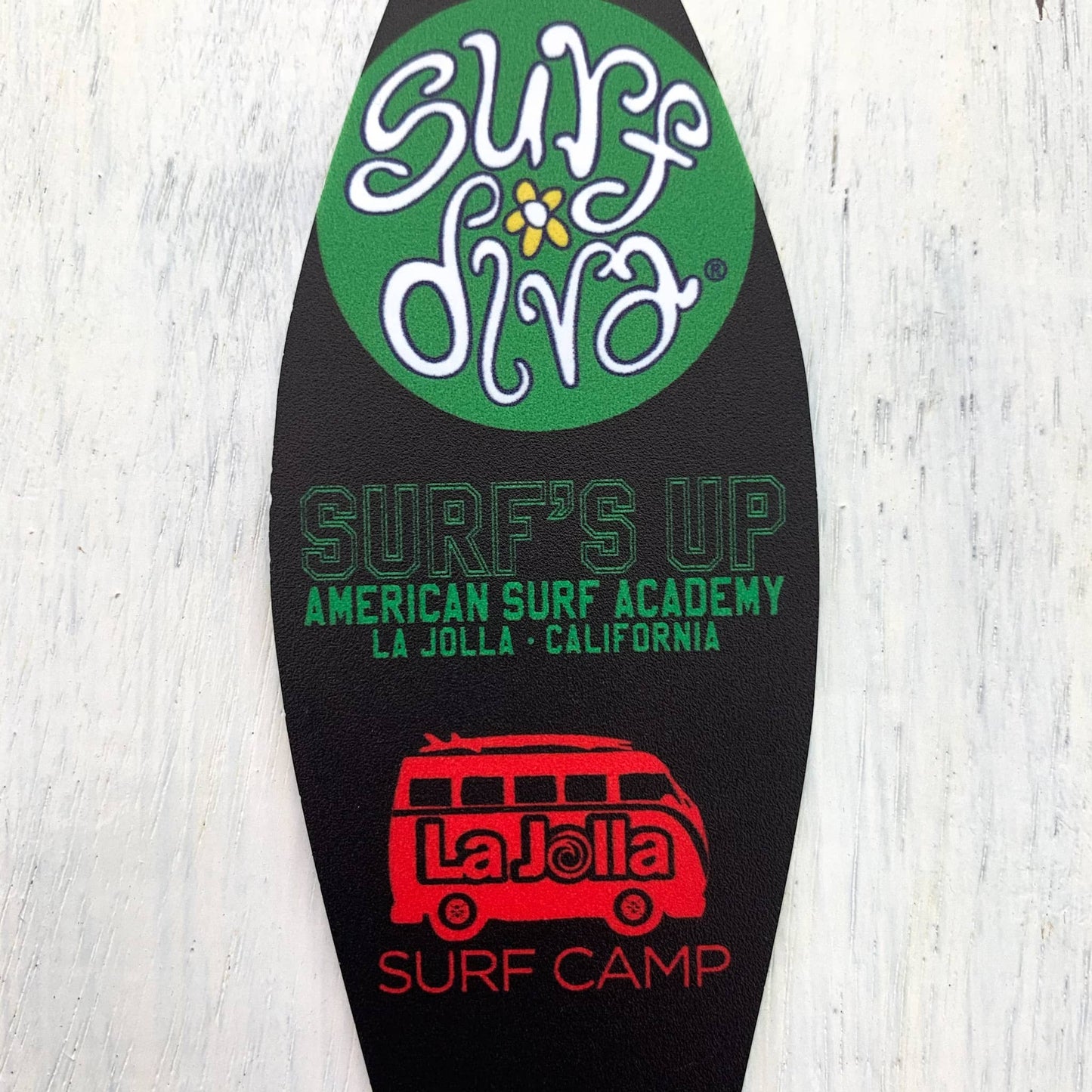 LUGGAGE TAG with Surf Diva surf camp logos (black with camp logos)