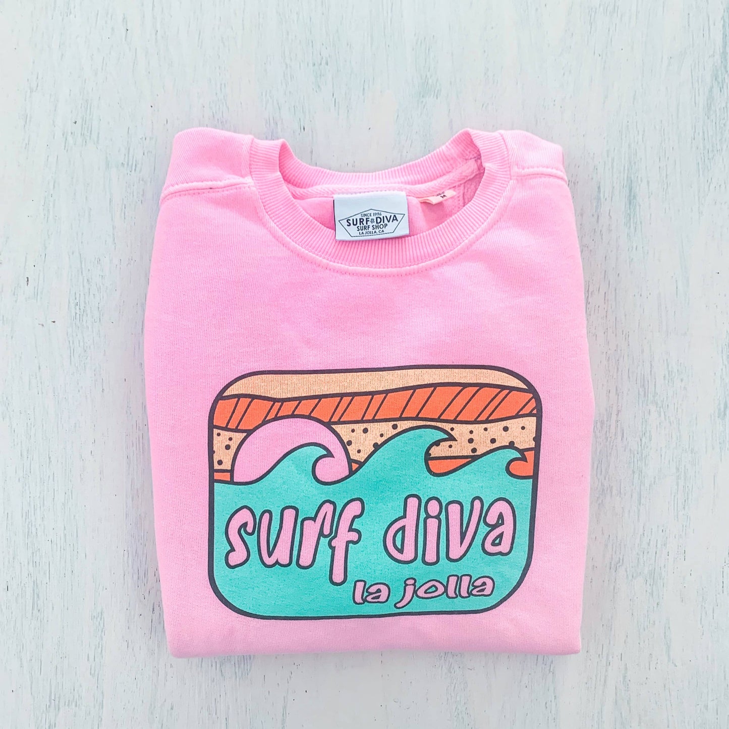 YOUTH CREWNECK SWEATSHIRT with SURF DIVA (pink)
