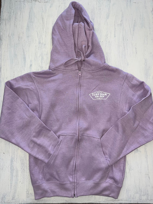 ZIP-UP HOODIE SWEATSHIRT with SURF DIVA SURF SHOP  (lavender)