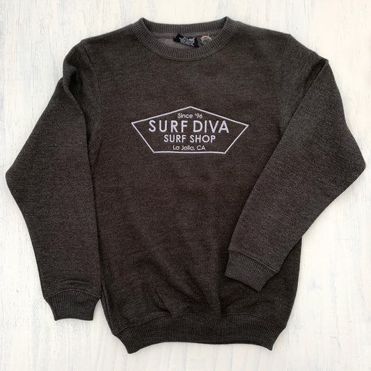 CREWNECK SWEATSHIRT with SURF DIVA SURF SHOP embroidery (charcoal gray)
