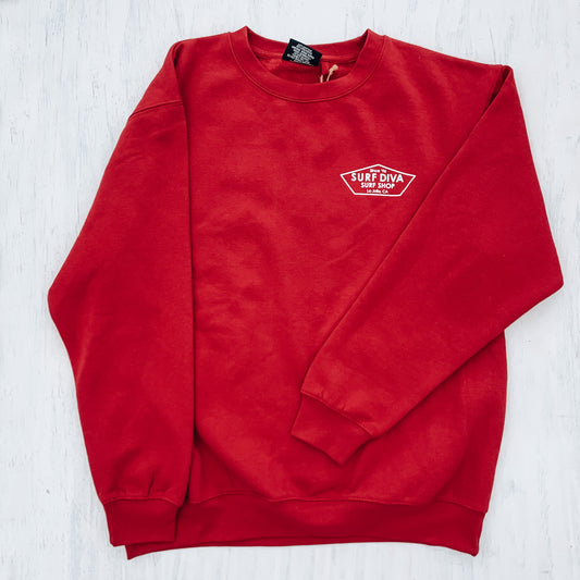 CREWNECK SWEATSHIRT with SURF DIVA SURF SHOP (crimson)