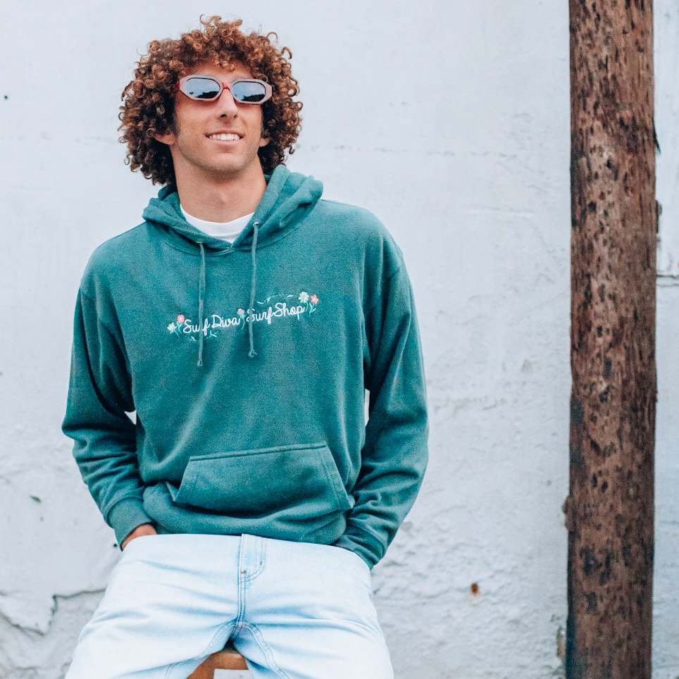 HOODIE SWEATSHIRT with SURF DIVA SURF SHOP - Flowerpoint (hunter green with embroidery)