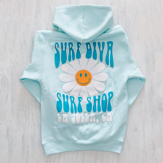 Surf Diva Daisy Smiley WOMEN'S HOODIE - pool day blue