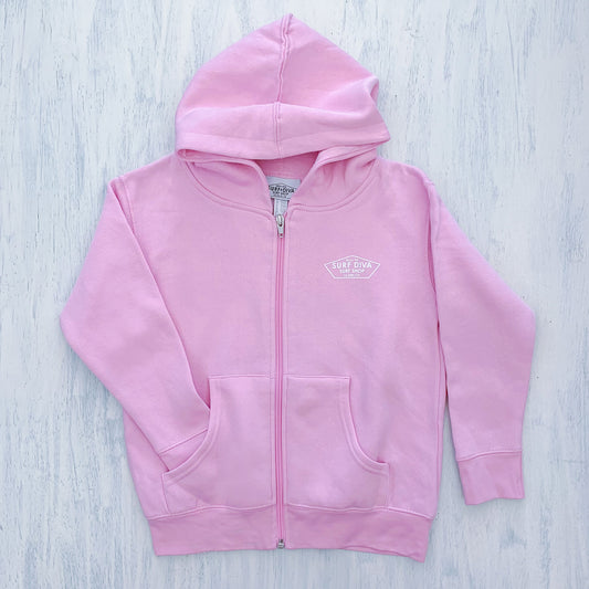 KIDS ZIP HOODIE with SURF DIVA SURF SHOP - pink