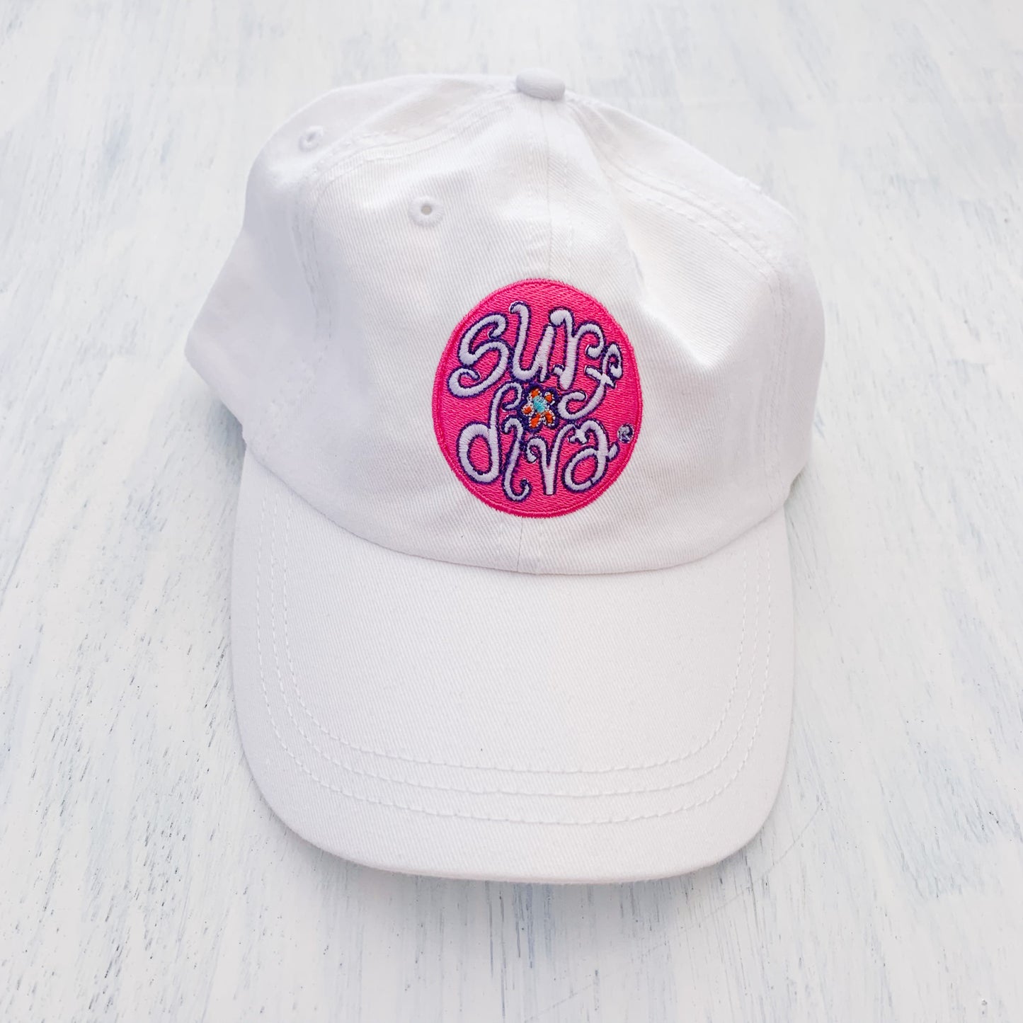 SURF DIVA Vintage Wash Blue Baseball Cap - white