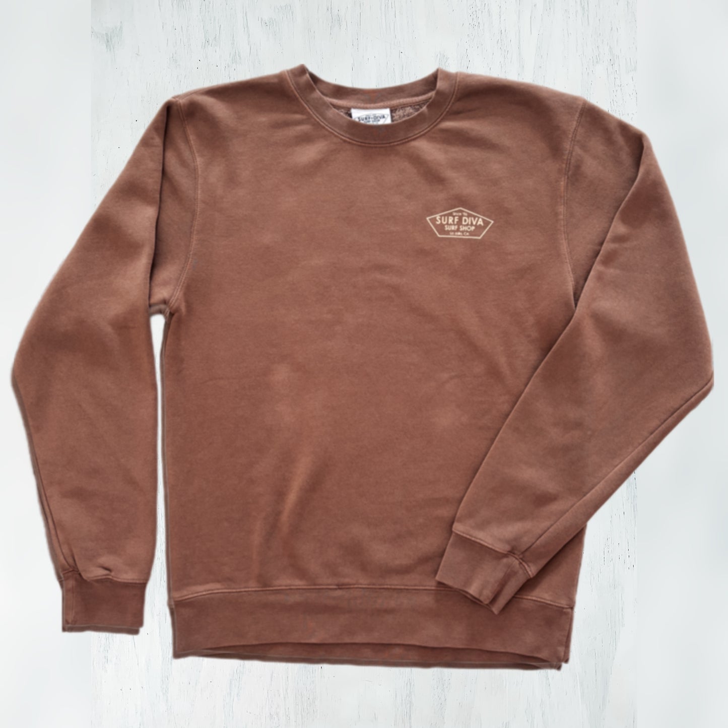 CREWNECK SWEATSHIRT with SURF DIVA SURF SHOP (clay brown)