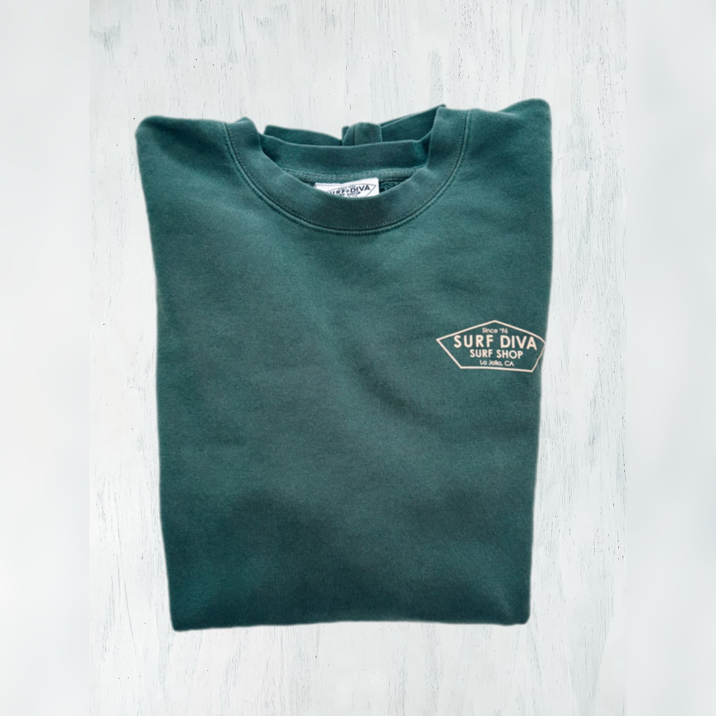 CREWNECK SWEATSHIRT with SURF DIVA SURF SHOP (alpine green)