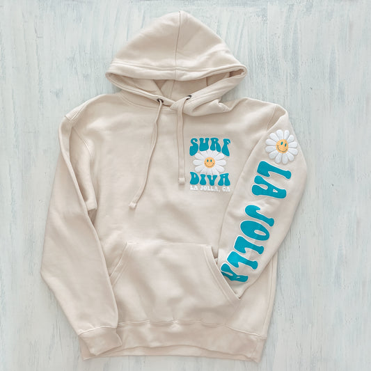 Surf Diva Daisy Smiley WOMEN'S HOODIE - oyster beige