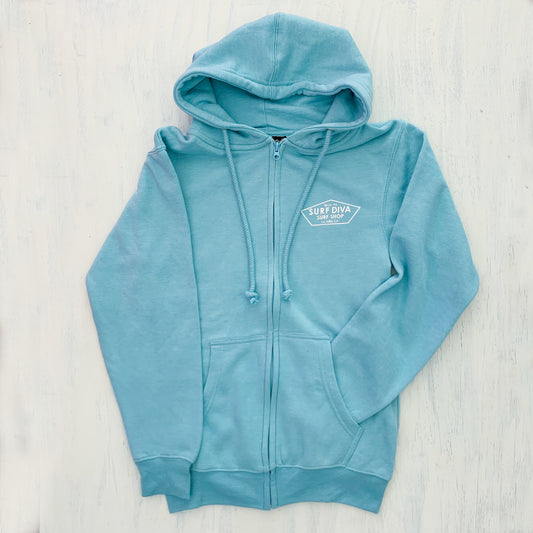 WOMEN'S ZIP THROUGH HOODIE with SURF DIVA SURF SHOP - sky blue