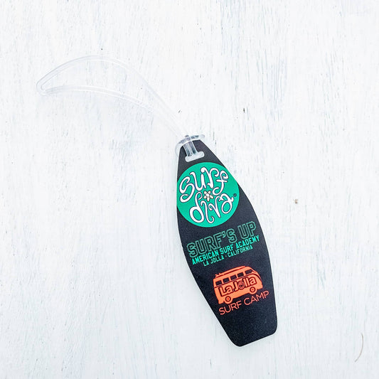 LUGGAGE TAG with Surf Diva surf camp logos (black with camp logos)