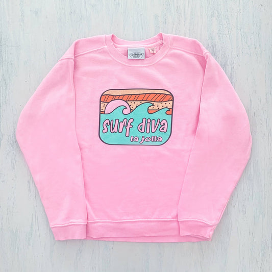 YOUTH CREWNECK SWEATSHIRT with SURF DIVA (pink)